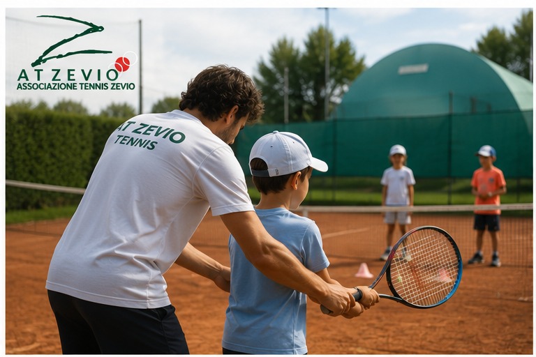Lezione di tennis, maestro e allievo